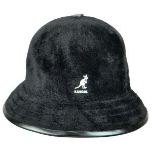 Kangol Black Shavora Genuine Angora Rabbit Fur / PU Leather Bucket Hat